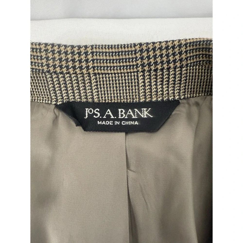 Jos. A. Bank Mens 40S Wool Silk Glen Plaid Blazer Tan Black‎ Sport Coat 2-Button